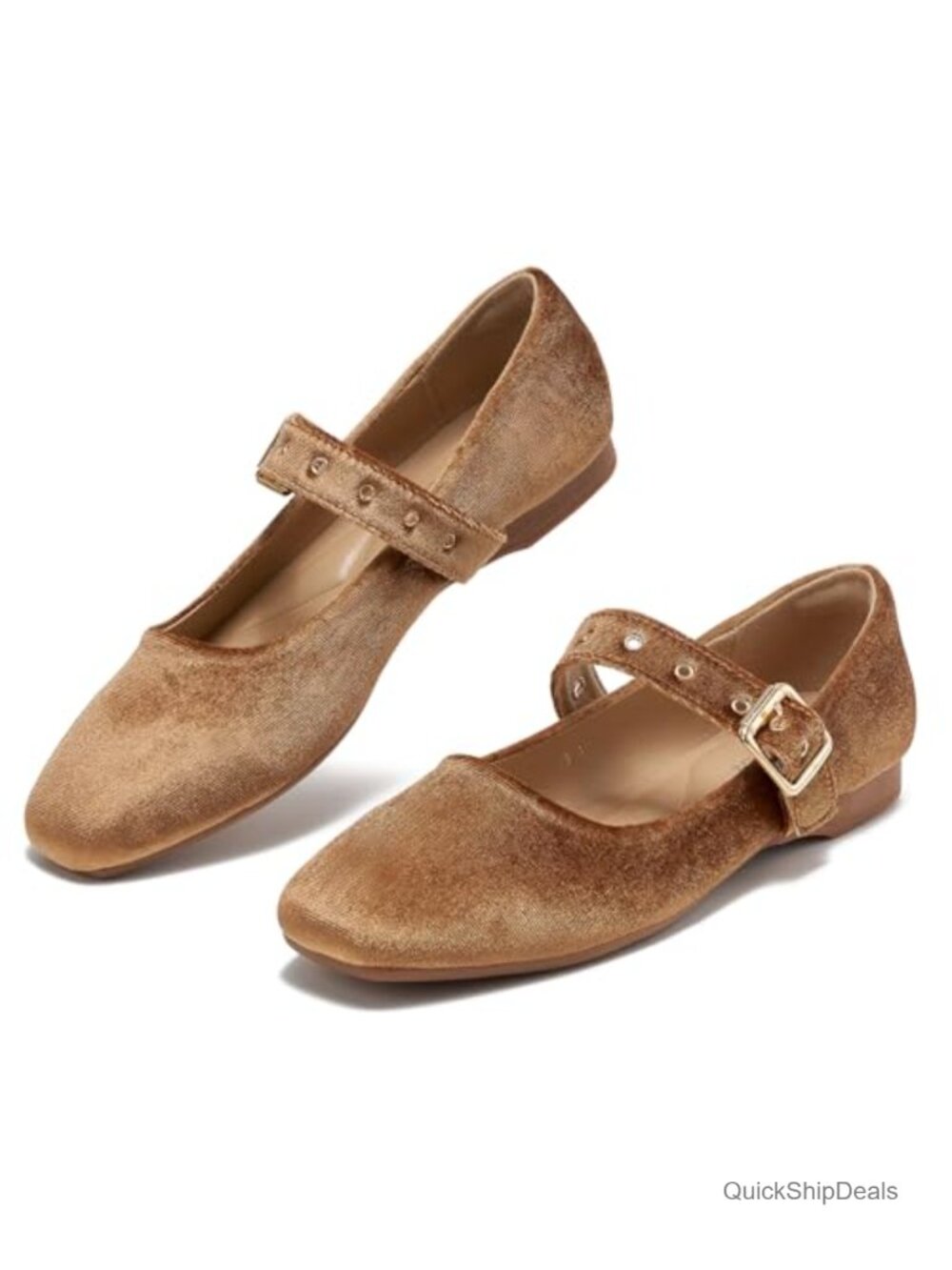 Velvet Mary Jane Ballet Flats Square Toe Buckle Ankle Strap Women